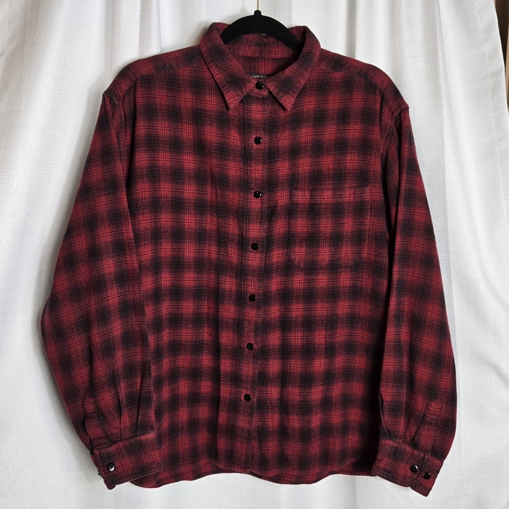 Vtg Woolrich Mens XL Red Black Flannel Button Up Down SOFT EUC